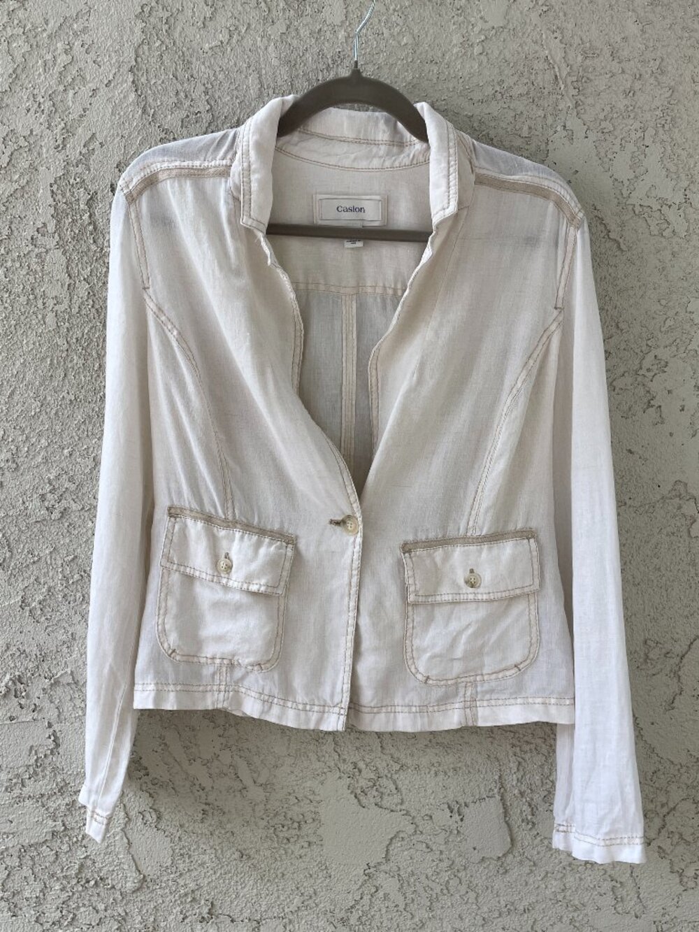 100% Linen Cream Button Blazer Jacket Size S Caslon Utility Pocket Resort Career